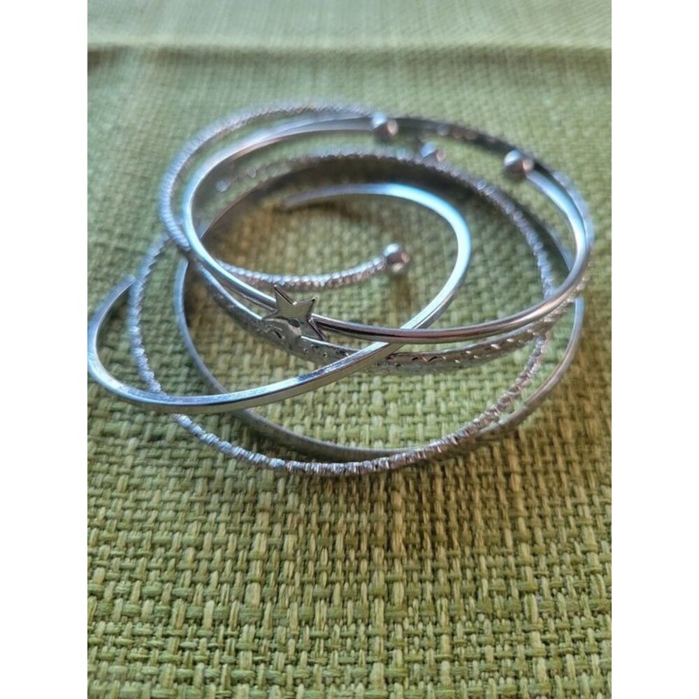 Set of Shiny Silver Bangle Bracelets